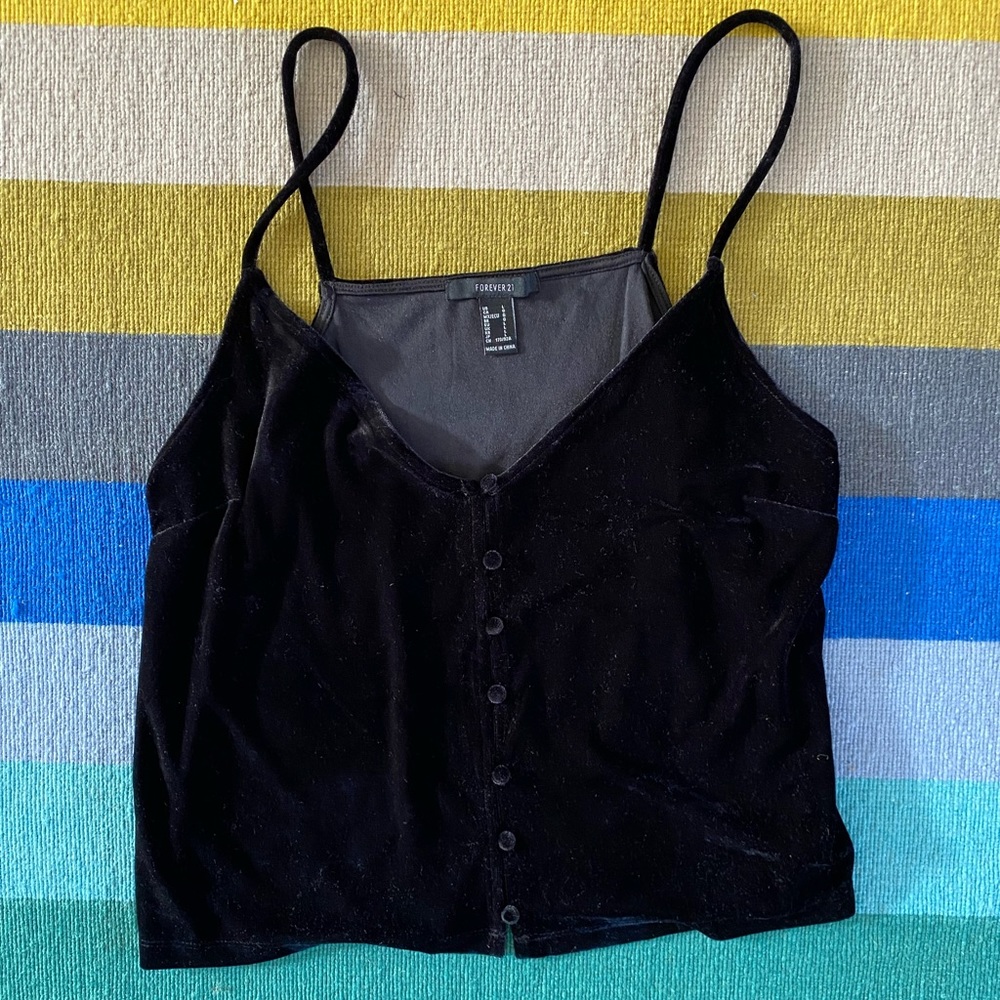 Forever 21 Black Velvet Tank, Size L
